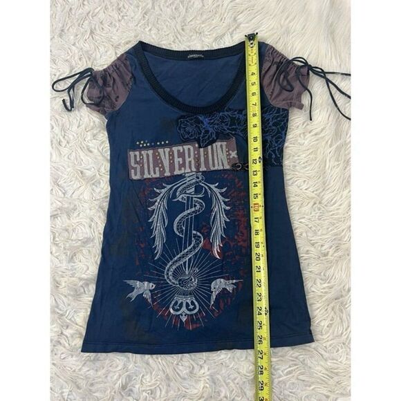Libertalia Vintage Grunge Women’s Studded Embellished Blue Graphic T-shirt Large - Picture 5 of 10